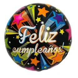 Globo Feliz cumpleaños redondo 18" estrellas fondo negro