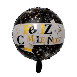 Globo Feliz cumpleaños redondo 18" sombrero y estrellas fondo negro