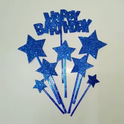 Juego Happy Birthday con estrellas foami azul