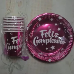Set para buffet original fucsia (10 vasos y 10 platos)