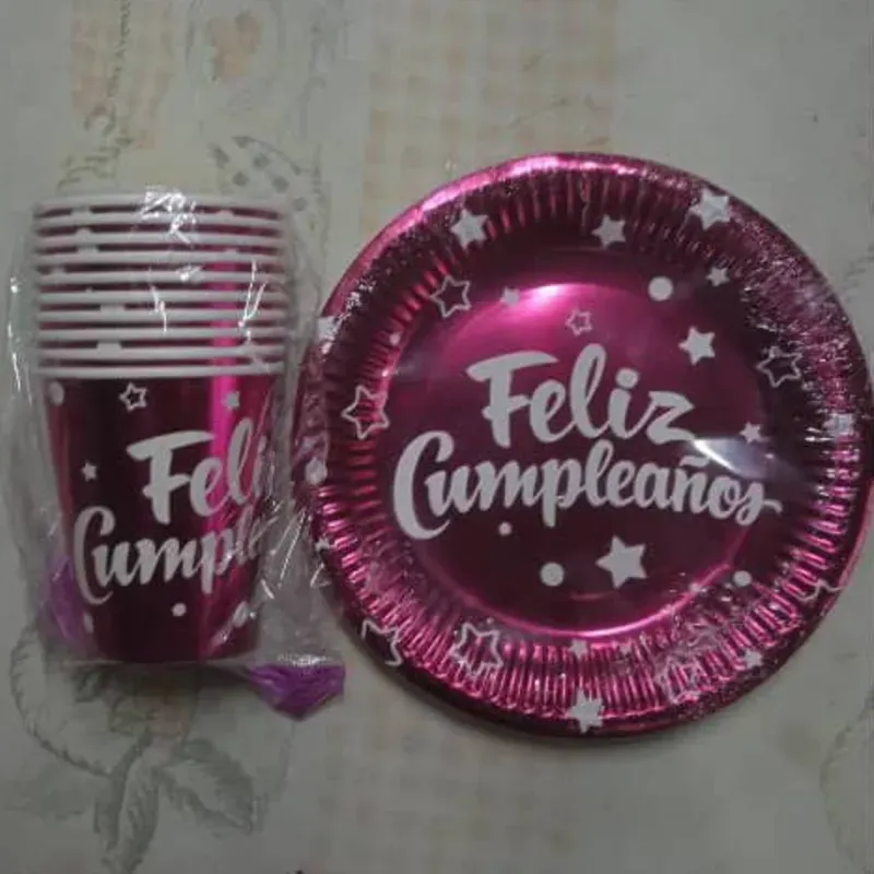 Set para buffet original fucsia (10 vasos y 10 platos)