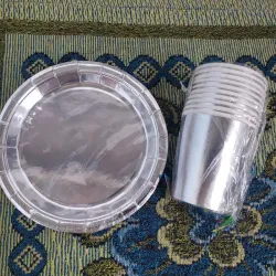 Set para buffet original plateado (10 vasos y 10 platos)