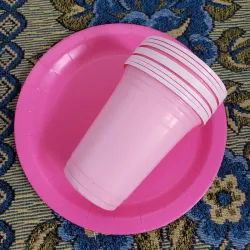 Set para buffet original rosado (8 vasos y 8 platos)