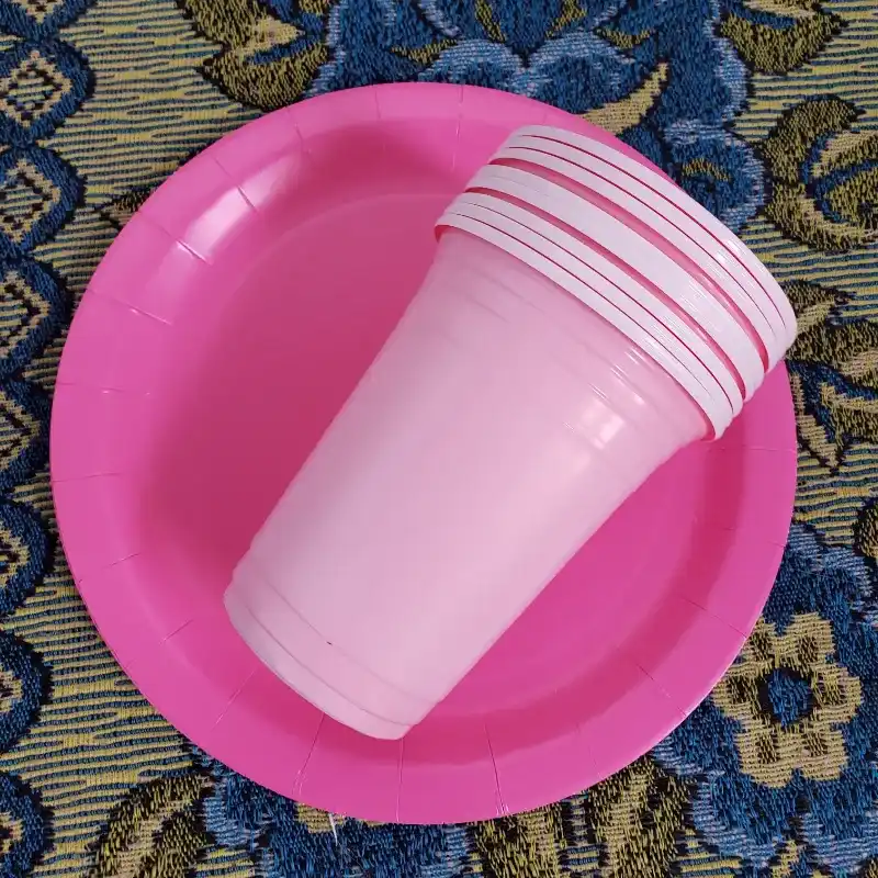 Set para buffet original rosado (8 vasos y 8 platos)