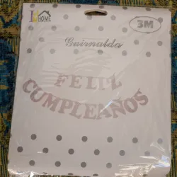 Cartel Feliz cumpleaños blanco con lunares 