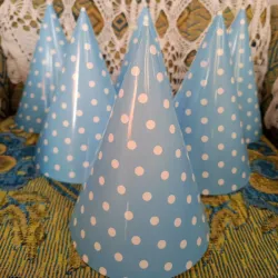 Juego de 6 gorros (azul con lunares blancos)