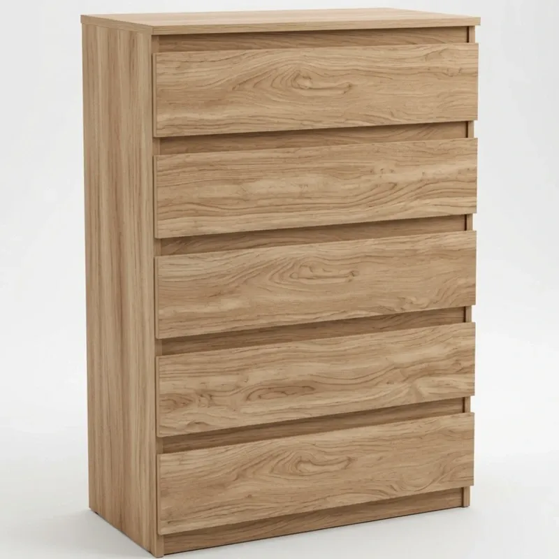 Cómoda de 5 gavetas tono natural