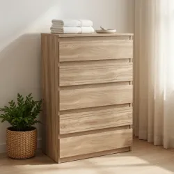 Cómoda de 5 gavetas tono natural