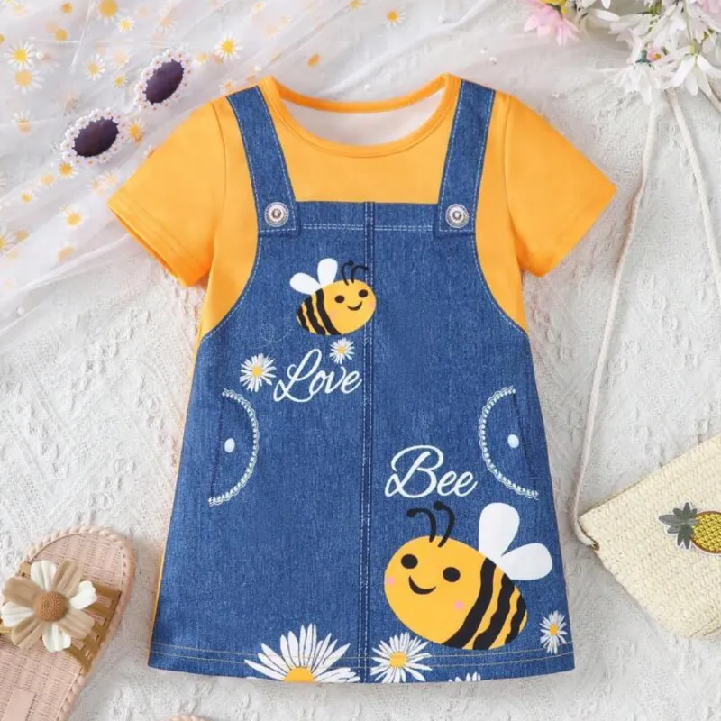 Vestido de niña, amarillo c/ abeja 