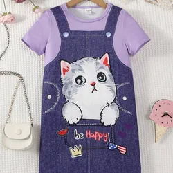 Vestido de niña rosado con gatico 