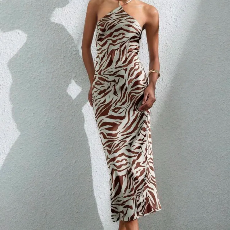 Vestido de satin cebra carmelita 