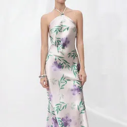 Vestido de satin malva y verde 