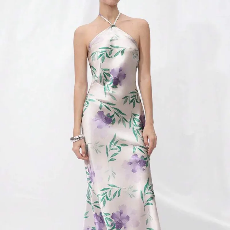 Vestido de satin malva y verde 