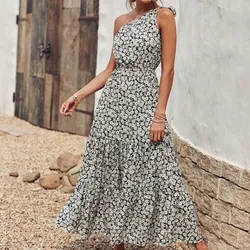 Vestido largo de flores amarre en un hombro 