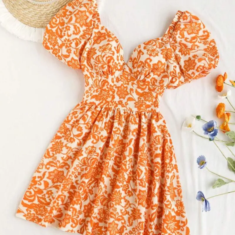 Vestido naranja y blanco 