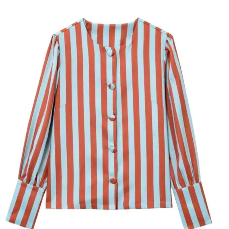 Blusa Rayas Terracota y Celeste