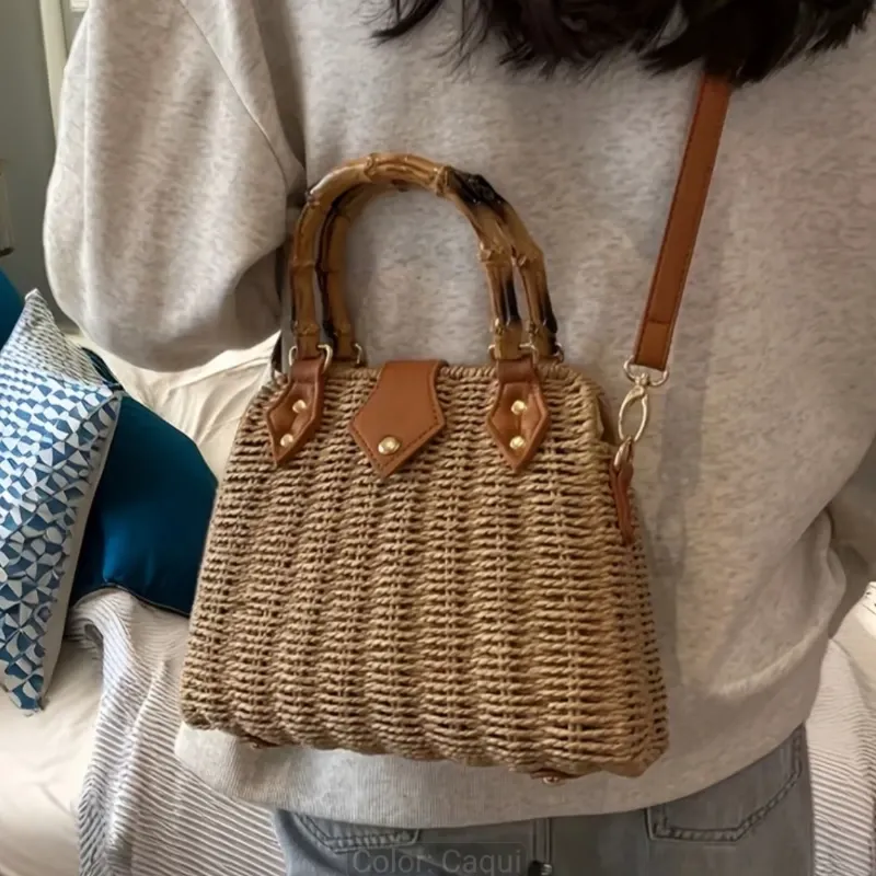 Bolso Crossbody de Rafia "Tulum Bamboo"
