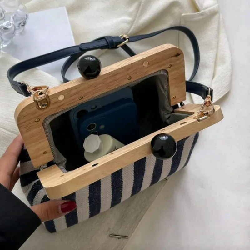 Bolso cruzado a rayas/Blanco y azul