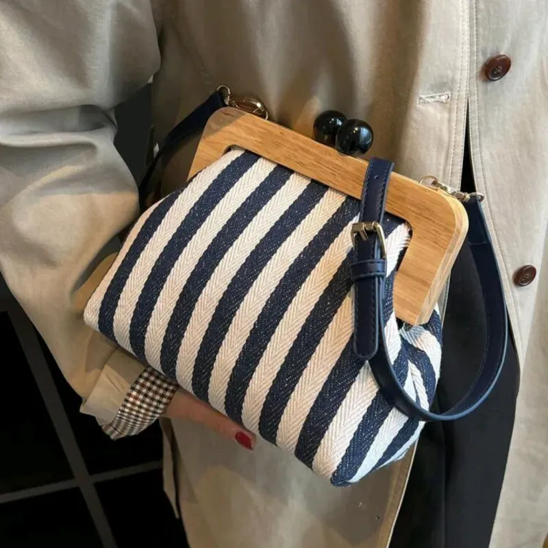 Bolso cruzado a rayas/Blanco y azul