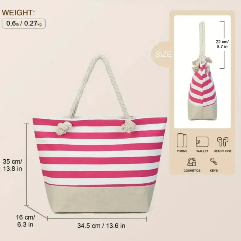 Bolso de playa con rayas náuticas / Rosa