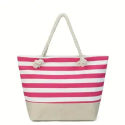 Bolso de playa con rayas náuticas / Rosa