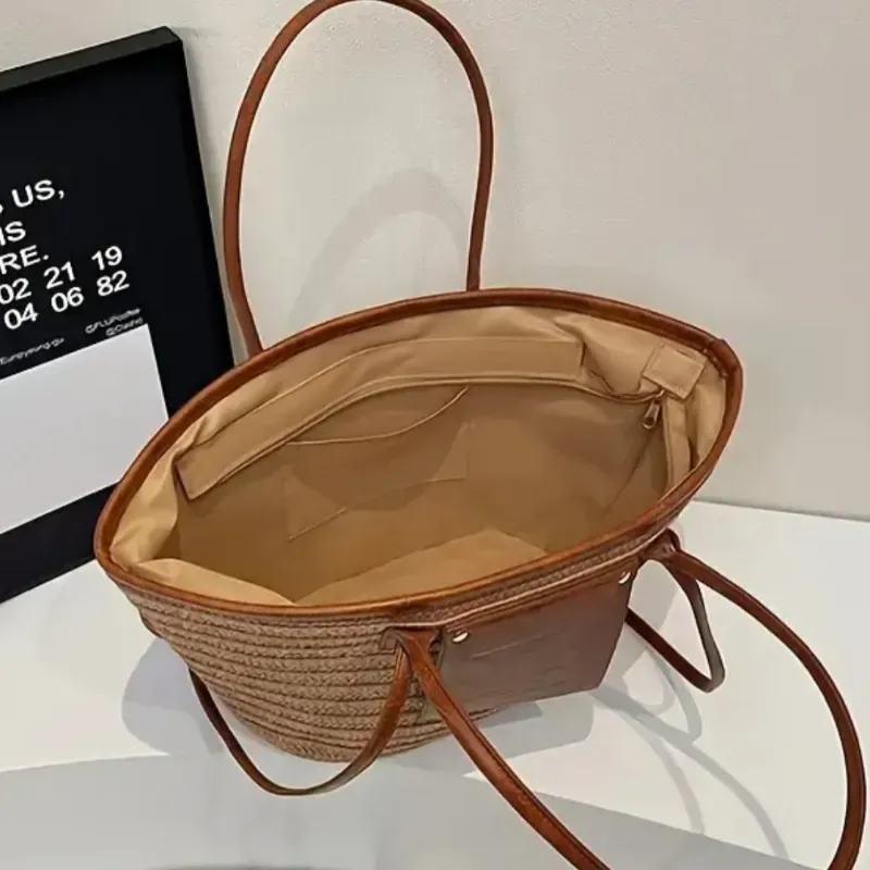 Bolso tote rafia/ Beige y carmelita