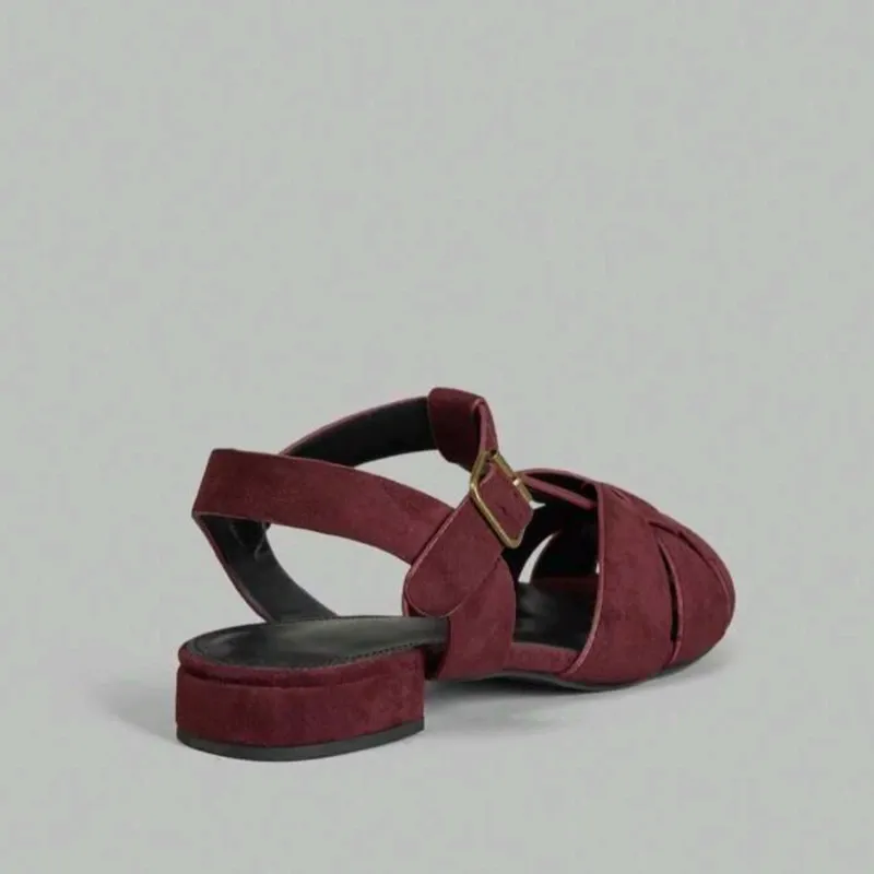 Burgundy Strappy Flat