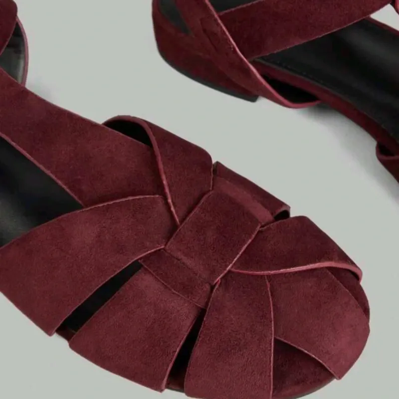Burgundy Strappy Flat