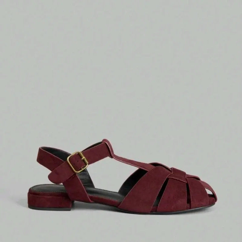 Burgundy Strappy Flat