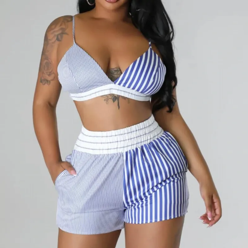 Conjunto Short y Crop Bralette a Rayas 