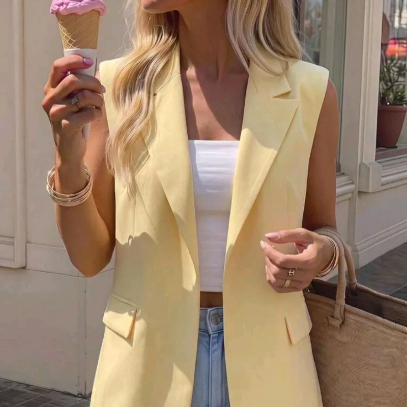 Chaleco Blazer Amarillo Pastel
