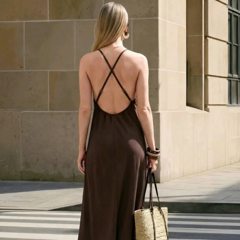 Cielle Pois Vestido lino/ Marrón