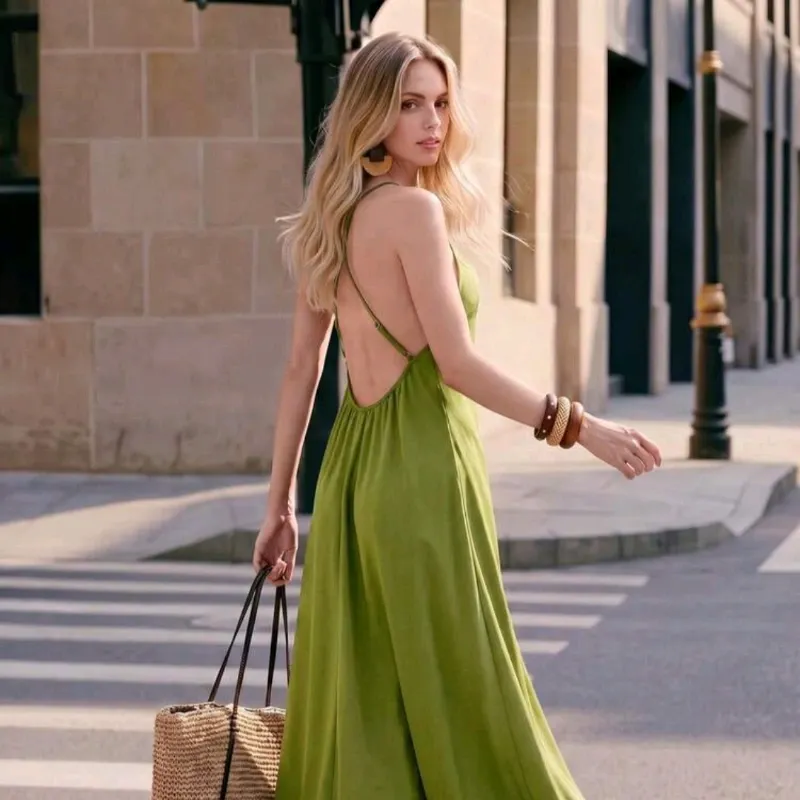 Cielle Pois Vestido lino/ Verde