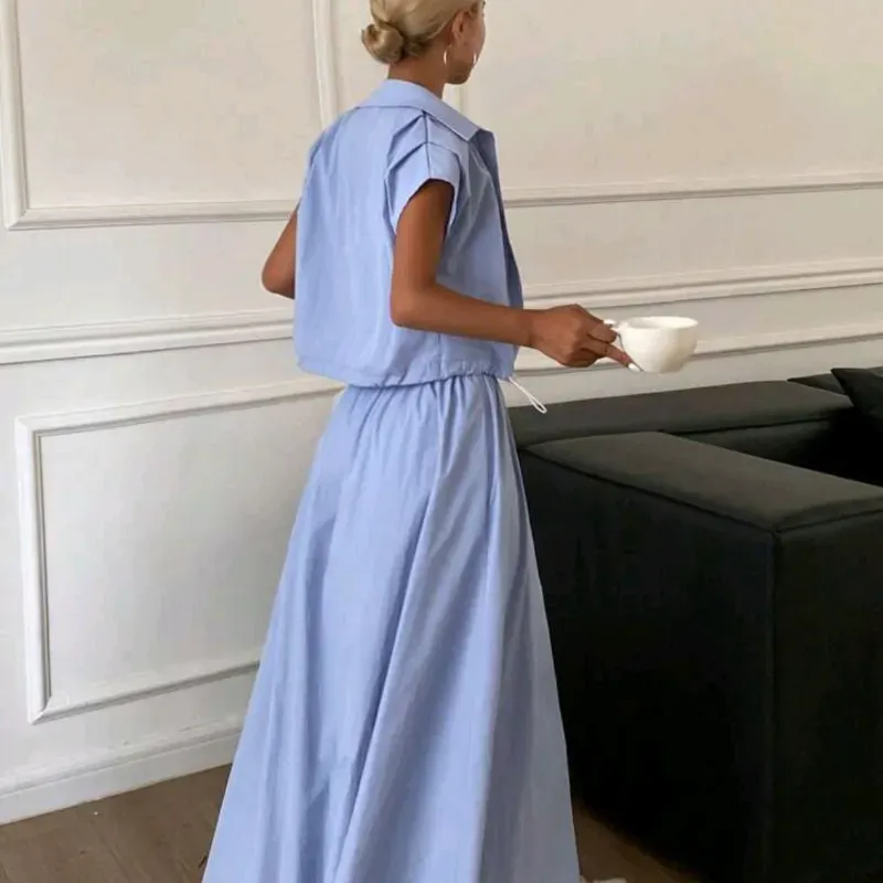 Conjunto Camisa corta y Falda/ Azul