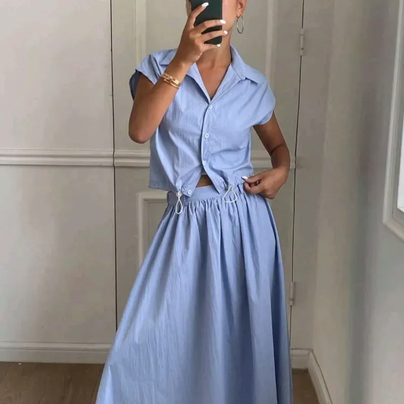 Conjunto Camisa corta y Falda/ Azul