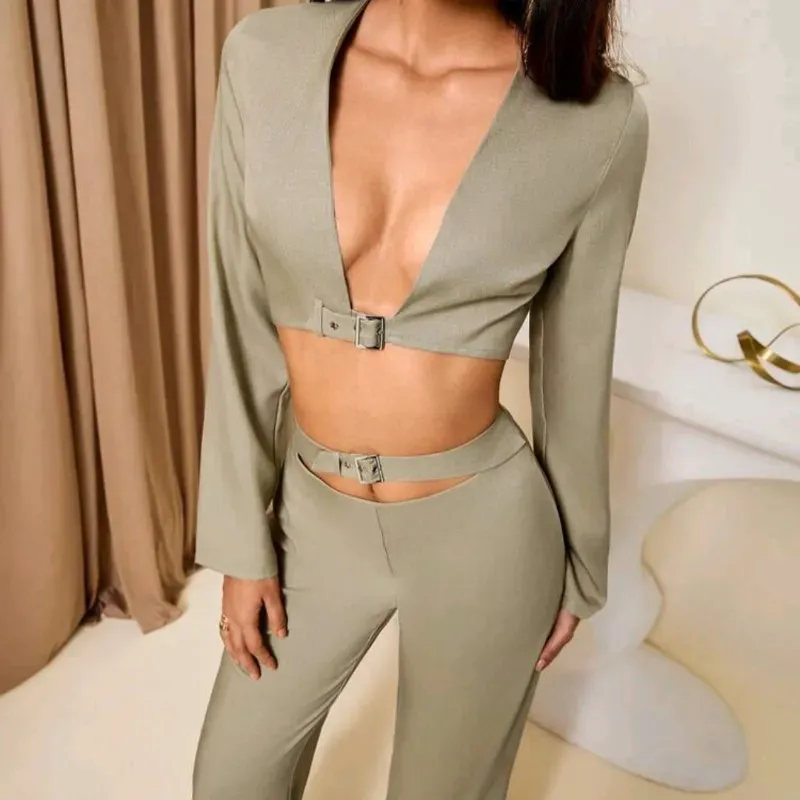 Conjunto con top calado/ Caqui