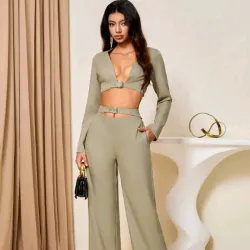 Conjunto con top calado/ Caqui