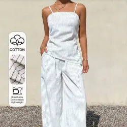 Conjunto de mezclilla a rayas/ Blanco