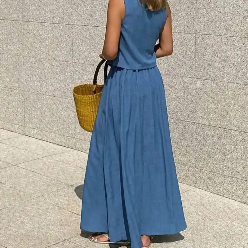 Conjunto de top lazos y falda/ Azul