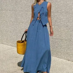 Conjunto de top lazos y falda/ Azul