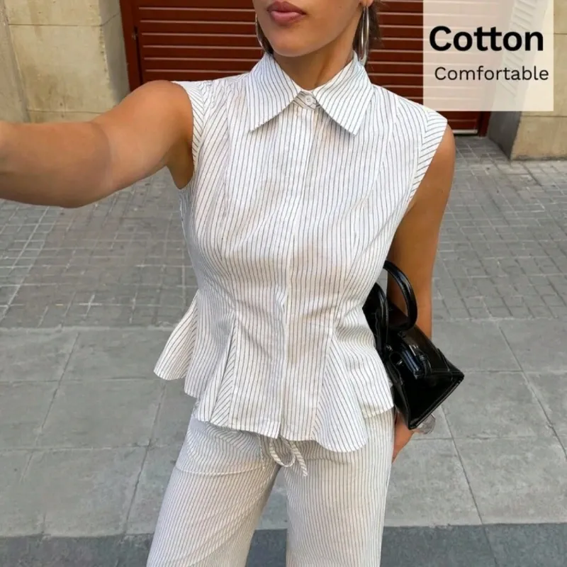 Conjunto Rayas Peplum y Pantalón