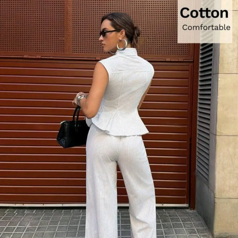 Conjunto Rayas Peplum y Pantalón
