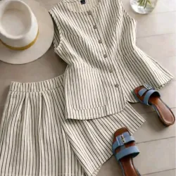 Conjunto short/ camisa tejido a rayas