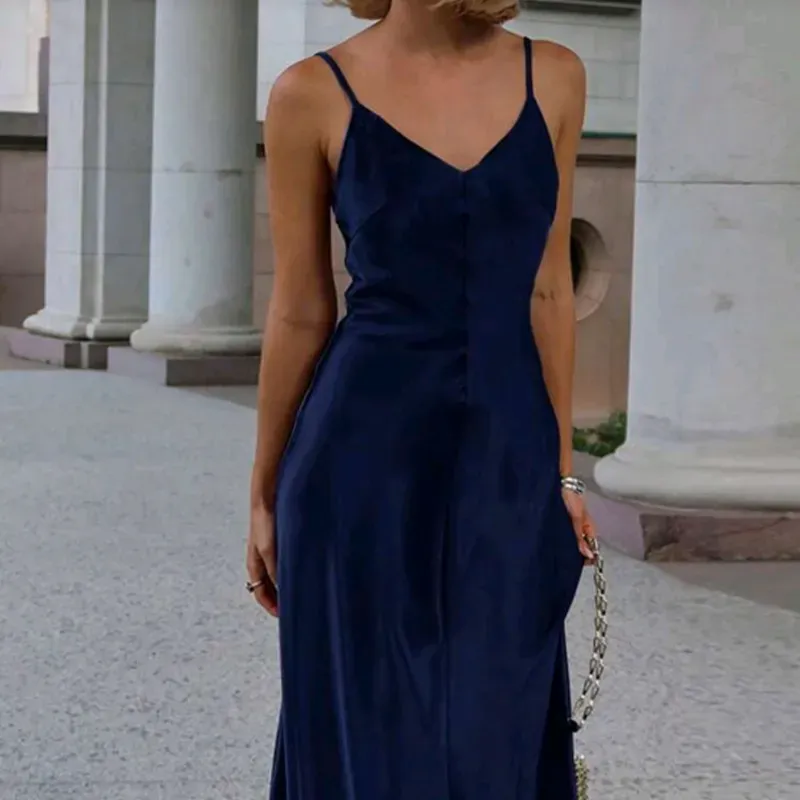 Dress de satén/Azul marino