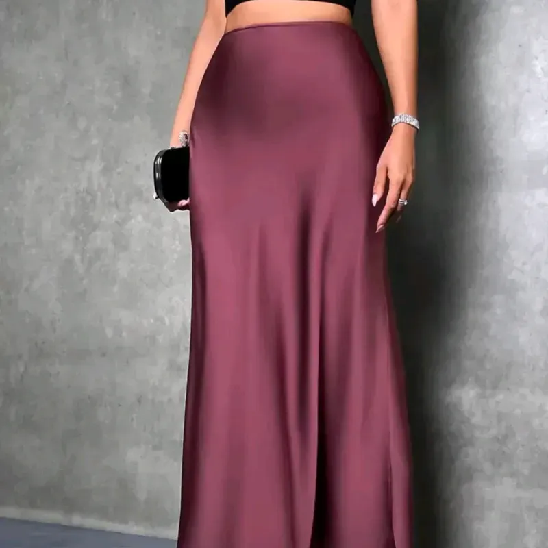 Glamine Falda de satén/Burdeos 