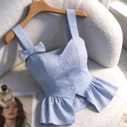 GlowEve Blusa/Rayas y lazo azul