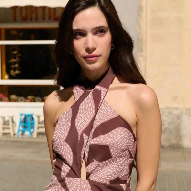 Jumpsuit Halter Cross /Marrón