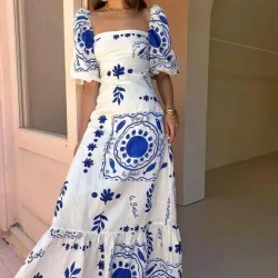 Maxi dress Versátil con Mangas Abullonadas
