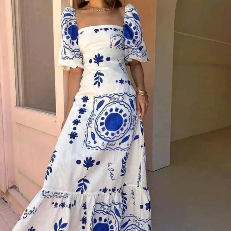 Maxi dress Versátil con Mangas Abullonadas