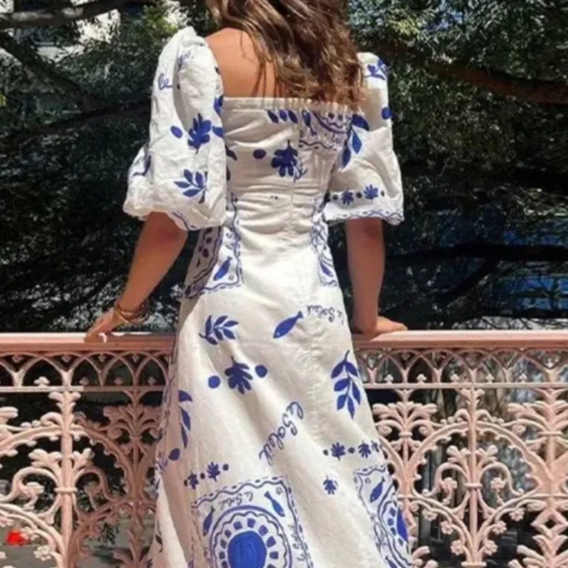 Maxi dress Versátil con Mangas Abullonadas